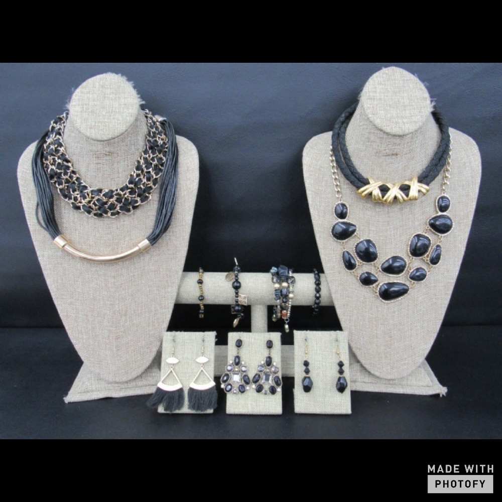 Elegant Gold tone and Black Jewelry Lot